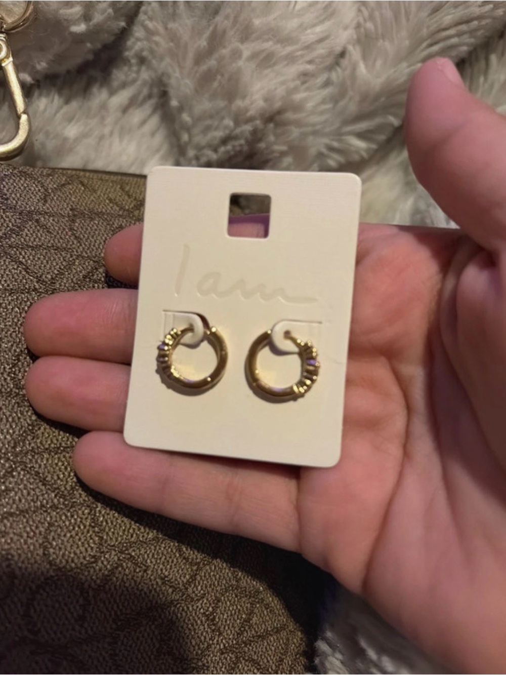 I AM Gold Small Hoop Earrings with Crystal Accents